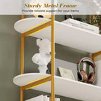 Costway Étagère arquée 1/2 pièce, bibliothèque ouverte à 4 niveaux avec cadre métallique robuste pour salon marron rustique et noir/doré et blanc