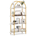 Costway 1/2 PCS Arched Bookshelf, 4-Tier Open Bookcase with Sturdy Metal Frame for Living Room Rustic Brown and Black/Gold and White