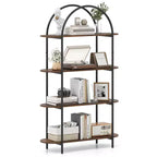 Costway Étagère arquée 1/2 pièce, bibliothèque ouverte à 4 niveaux avec cadre métallique robuste pour salon marron rustique et noir/doré et blanc