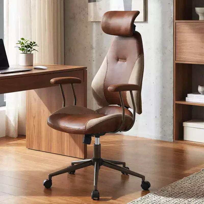 Chaise de bureau ergonomique Costway avec appui-tête 2D, dossier inclinable et roulettes, chaise de jeu bleue/marron et beige/grise et bleue