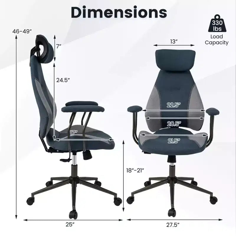 Chaise de bureau ergonomique Costway avec appui-tête 2D, dossier inclinable et roulettes, chaise de jeu bleue/marron et beige/grise et bleue