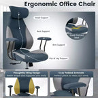 Chaise de bureau ergonomique Costway avec appui-tête 2D, dossier inclinable et roulettes, chaise de jeu bleue/marron et beige/grise et bleue
