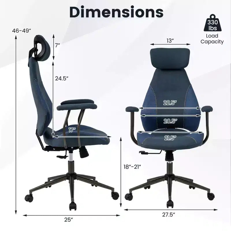 Chaise de bureau ergonomique Costway avec appui-tête 2D, dossier inclinable et roulettes, chaise de jeu bleue/marron et beige/grise et bleue