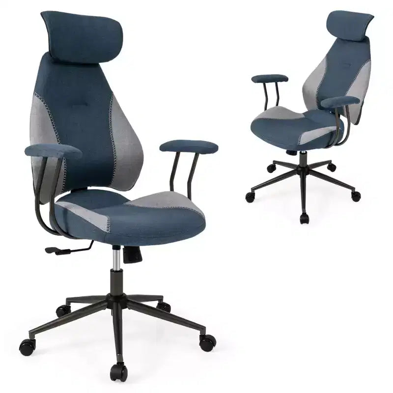 Chaise de bureau ergonomique Costway avec appui-tête 2D, dossier inclinable et roulettes, chaise de jeu bleue/marron et beige/grise et bleue