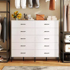 Commode Costway à 5 tiroirs avec pieds et poignées en métal, kits anti-basculement pour placard, chambre à coucher, blanc