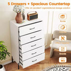 Commode Costway à 5 tiroirs avec pieds et poignées en métal, kits anti-basculement pour placard, chambre à coucher, blanc