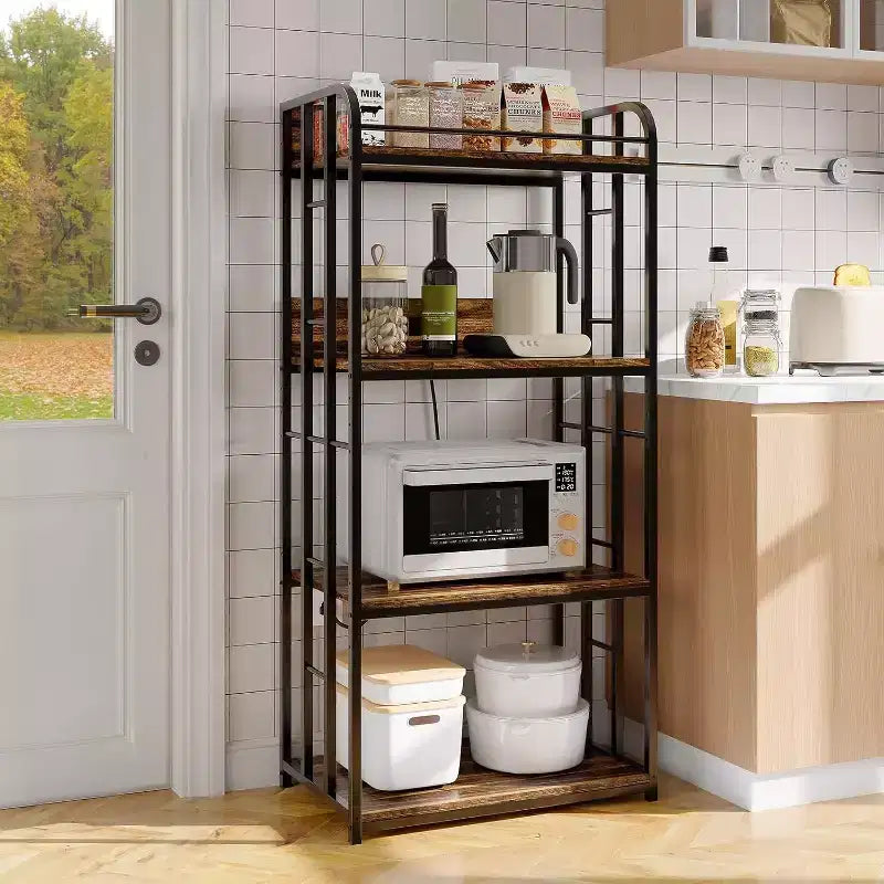 Étagère de Cuisine Acekool avec Étagères Réglables et Roues, Chariot à Micro-Ondes à 4 Niveaux avec Prise Électrique Optionnelle pour Rangement Domestique