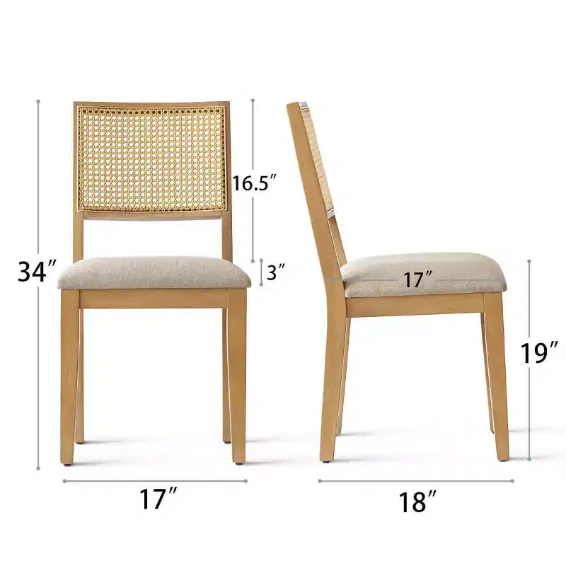 Lot de 2 chaises de salle à manger modernes sans accoudoirs avec dossier en rotin tressé et cadre en bois, chaises d'appoint élégantes pour cuisine ou salle à manger - Panipeachy
