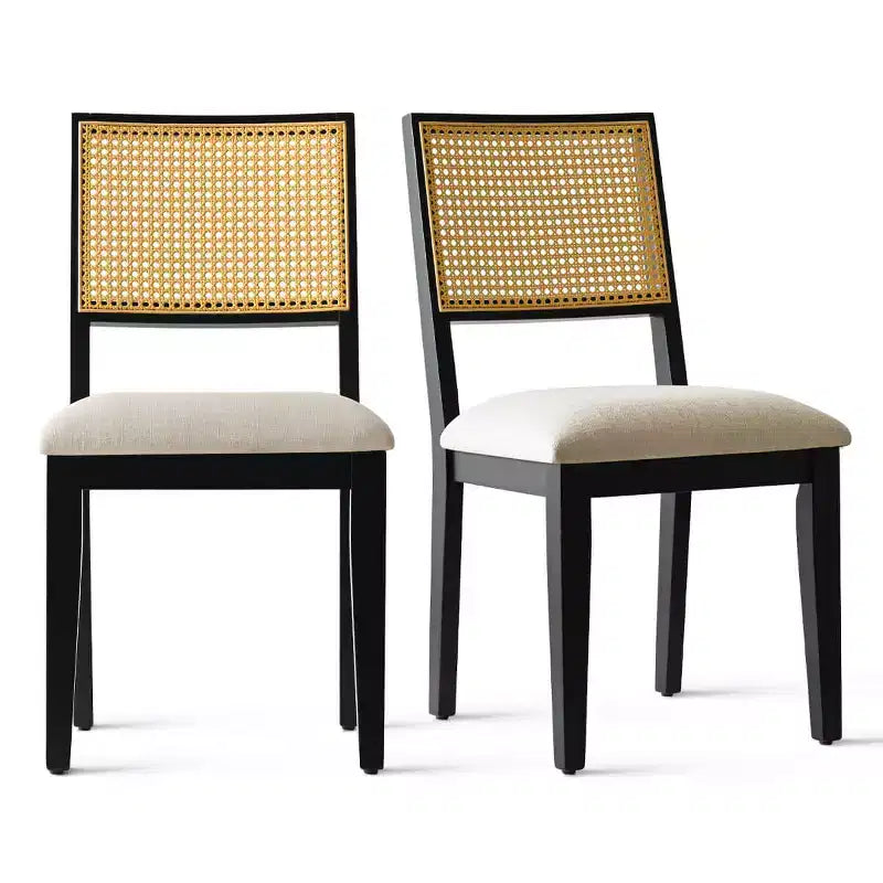 Lot de 2 chaises de salle à manger modernes sans accoudoirs avec dossier en rotin tressé et cadre en bois, chaises d'appoint élégantes pour cuisine ou salle à manger - Panipeachy
