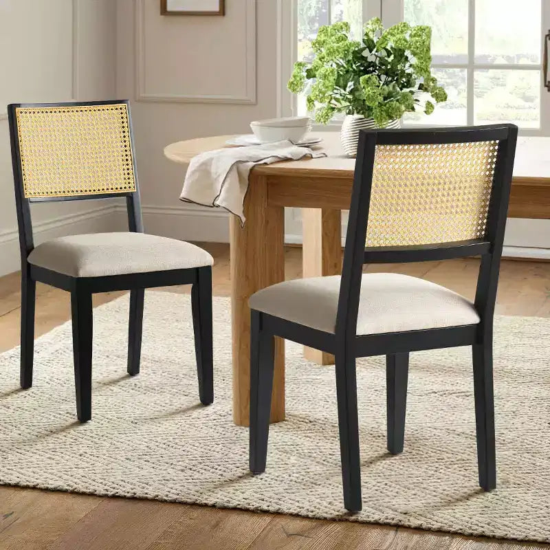 Set of 2 Modern Armless Dining Chairs with Woven Rattan Back and Wooden Frame, Elegant Side Chairs for Kitchen or Dining Room-Panipeachy