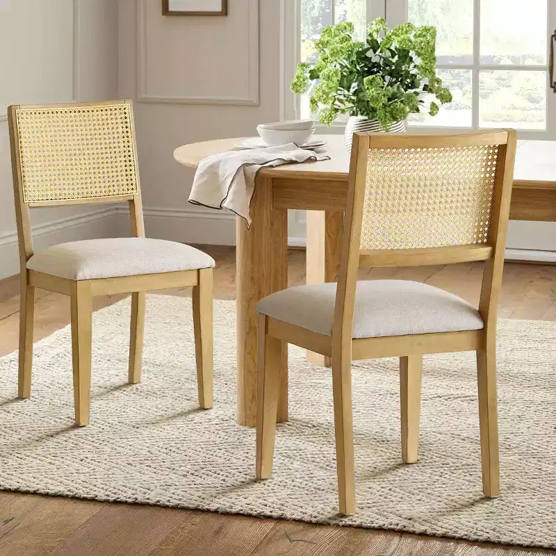 Lot de 2 chaises de salle à manger modernes sans accoudoirs avec dossier en rotin tressé et cadre en bois, chaises d'appoint élégantes pour cuisine ou salle à manger - Panipeachy