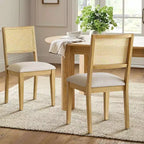 Lot de 2 chaises de salle à manger modernes sans accoudoirs avec dossier en rotin tressé et cadre en bois, chaises d'appoint élégantes pour cuisine ou salle à manger - Panipeachy