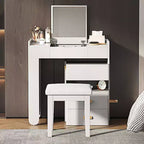 Meuble Coiffeuse 3-en-1 GDFStudio Viggo avec Miroir Rabattable, Tabouret, Éclairage LED et Meuble Latéral Rétractable