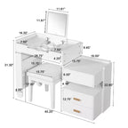 Meuble Coiffeuse 3-en-1 GDFStudio Viggo avec Miroir Rabattable, Tabouret, Éclairage LED et Meuble Latéral Rétractable