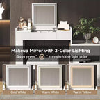 Meuble Coiffeuse 3-en-1 GDFStudio Viggo avec Miroir Rabattable, Tabouret, Éclairage LED et Meuble Latéral Rétractable