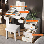 Meuble Coiffeuse 3-en-1 GDFStudio Viggo avec Miroir Rabattable, Tabouret, Éclairage LED et Meuble Latéral Rétractable