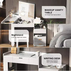 Meuble Coiffeuse 3-en-1 GDFStudio Viggo avec Miroir Rabattable, Tabouret, Éclairage LED et Meuble Latéral Rétractable