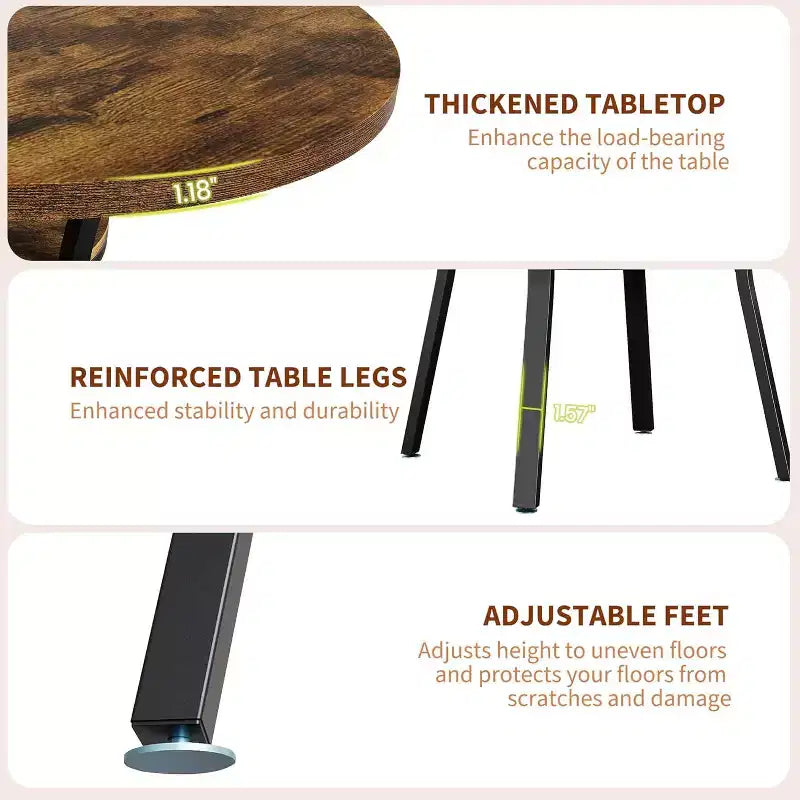 Table à manger pour 4 personnes, table de cuisine de 119 cm, table de salle à manger ronde avec étagère de rangement pour salle à manger, cuisine
