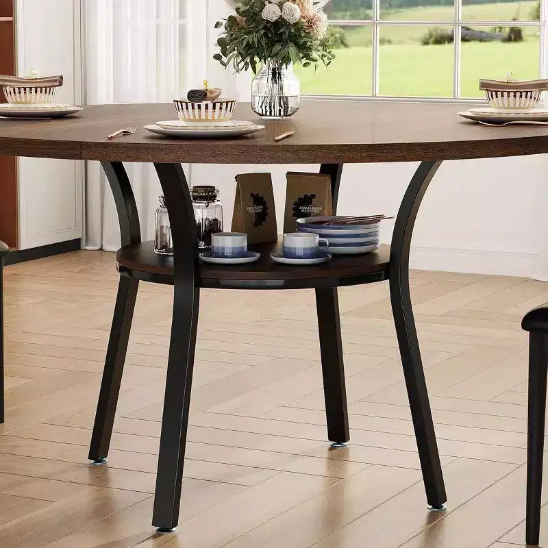 Table à manger pour 4 personnes, table de cuisine de 119 cm, table de salle à manger ronde avec étagère de rangement pour salle à manger, cuisine