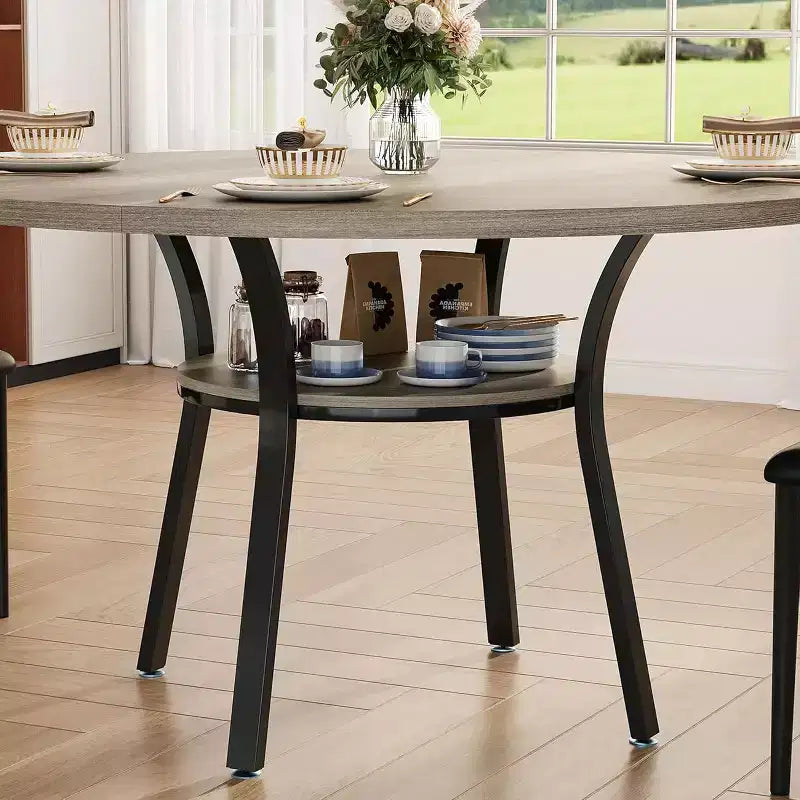 Table à manger pour 4 personnes, table de cuisine de 119 cm, table de salle à manger ronde avec étagère de rangement pour salle à manger, cuisine