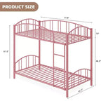 Lit superposé jumeau sur jumeau avec échelle, barrière arquée, lattes en acier robuste – Lit superposé rose compact pour enfants, aucun sommier tapissier requis.