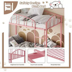 Lit superposé jumeau sur jumeau avec échelle, barrière arquée, lattes en acier robuste – Lit superposé rose compact pour enfants, aucun sommier tapissier requis.