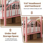 Lit superposé jumeau sur jumeau avec échelle, barrière arquée, lattes en acier robuste – Lit superposé rose compact pour enfants, aucun sommier tapissier requis.