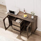 47.2 Armoire de buffet avec 2 portes en verre cannelé et 3 tiroirs, meuble d'appoint de style ferme moderne avec étagères réglables pour cuisine, salon