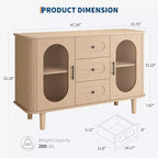 47.2 Armoire de buffet avec 2 portes en verre cannelé et 3 tiroirs, meuble d'appoint de style ferme moderne avec étagères réglables pour cuisine, salon