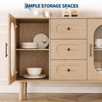 47.2 Armoire de buffet avec 2 portes en verre cannelé et 3 tiroirs, meuble d'appoint de style ferme moderne avec étagères réglables pour cuisine, salon