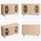 47.2 Armoire de buffet avec 2 portes en verre cannelé et 3 tiroirs, meuble d'appoint de style ferme moderne avec étagères réglables pour cuisine, salon