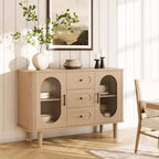47.2 Sideboard Cabinet with 2 Fluted Glass Doors & 3 Drawers, Modern Farmhouse Accent cabinet with Adjustable Shelves for Kitchen, Living Room
