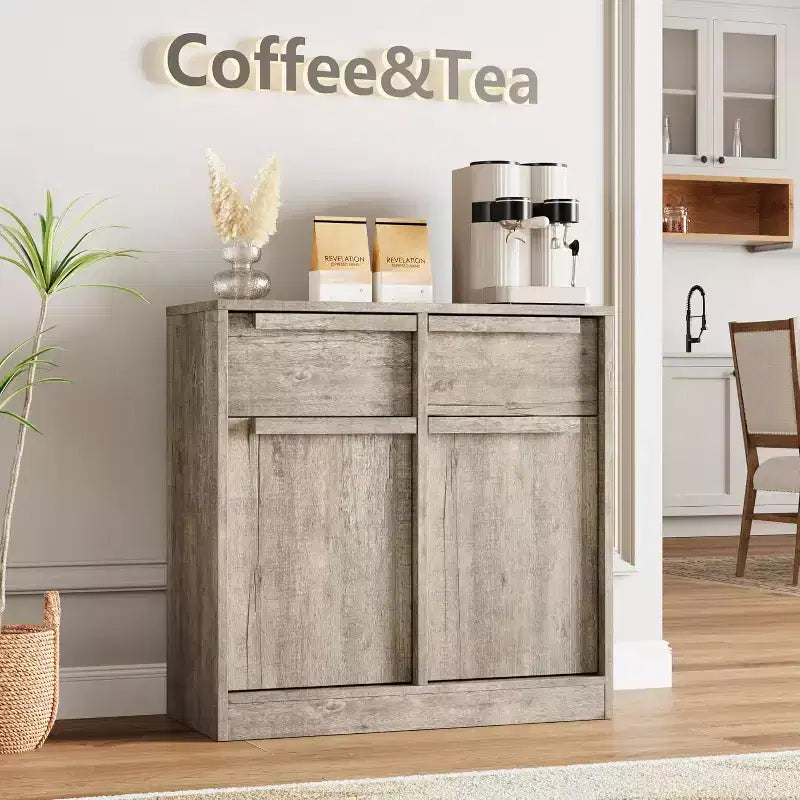 Grand meuble de rangement avec panneaux imitation bois, Rangement multifonctionnel pour la cuisine, la salle à manger et le salon