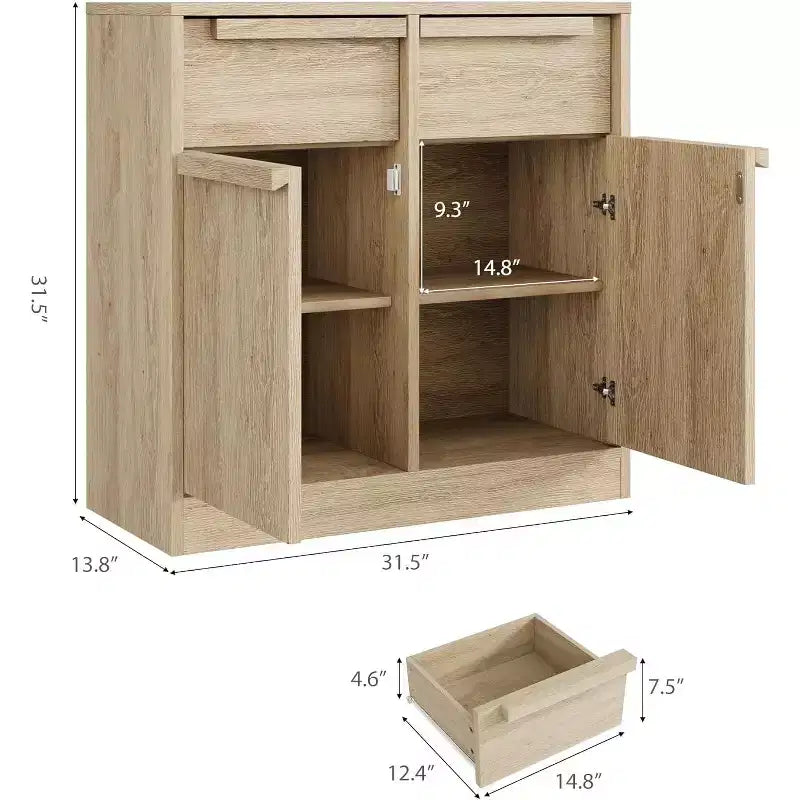 Grand meuble de rangement avec panneaux imitation bois, Rangement multifonctionnel pour la cuisine, la salle à manger et le salon