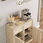 Grand meuble de rangement avec panneaux imitation bois, Rangement multifonctionnel pour la cuisine, la salle à manger et le salon
