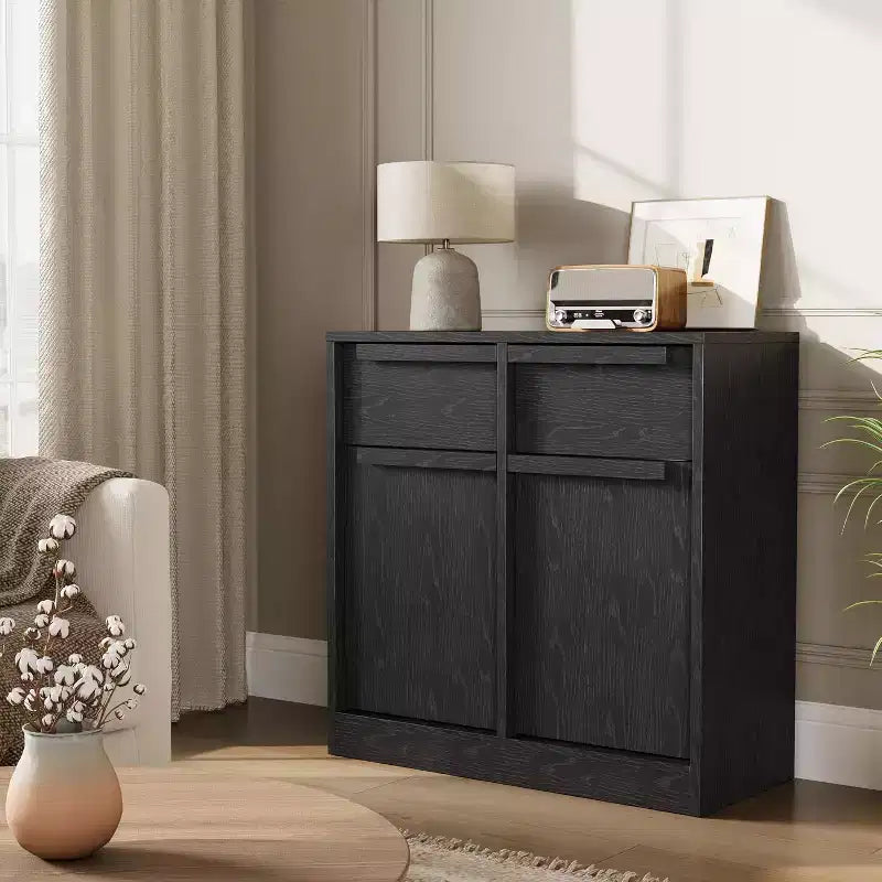 Grand meuble de rangement avec panneaux imitation bois, Rangement multifonctionnel pour la cuisine, la salle à manger et le salon