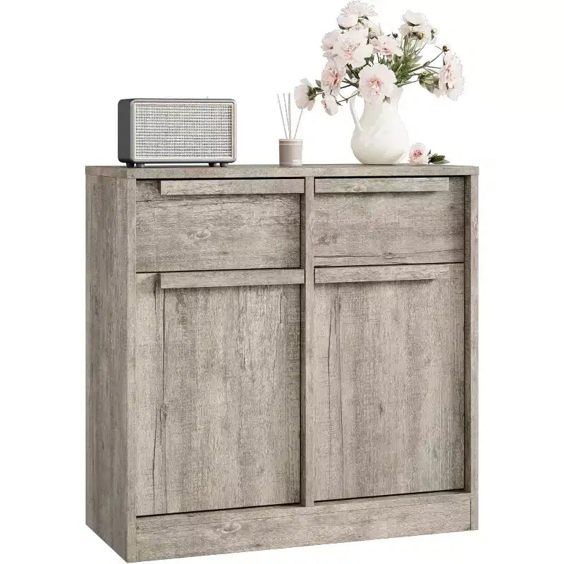 Grand meuble de rangement avec panneaux imitation bois, Rangement multifonctionnel pour la cuisine, la salle à manger et le salon