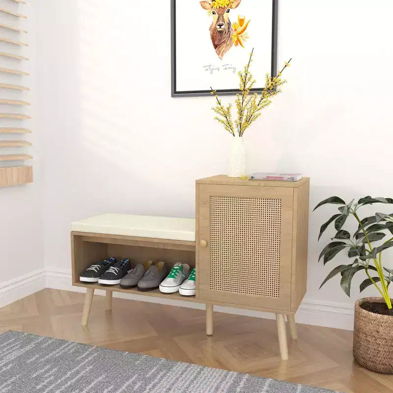 Banc de rangement à chaussures 2 en 1 avec 2 étagères réglables et coussin d'assise amovible, banc d'entrée moderne, organisateur de rangement à chaussures