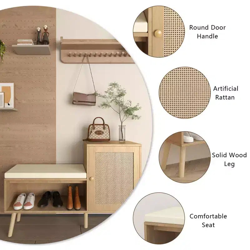 Banc de rangement à chaussures 2 en 1 avec 2 étagères réglables et coussin d'assise amovible, banc d'entrée moderne, organisateur de rangement à chaussures
