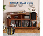Meuble tourne-disque cannelé Mid-Century Modern Grand meuble de rangement pour vinyles, étagères ouvertes, table de platine pour salon