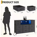 Commode 10 tiroirs pour chambre, commode avec bacs en tissu, meuble TV avec prise de courant, organisateur de rangement pour vêtements pour salon, marron