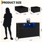 Commode 10 tiroirs pour chambre, commode avec bacs en tissu, meuble TV avec prise de courant, organisateur de rangement pour vêtements pour salon, marron