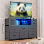 Commode 10 tiroirs pour chambre, commode avec bacs en tissu, meuble TV avec prise de courant, organisateur de rangement pour vêtements pour salon, marron
