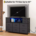 Commode 10 tiroirs pour chambre, commode avec bacs en tissu, meuble TV avec prise de courant, organisateur de rangement pour vêtements pour salon, marron