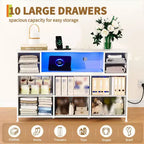 Commode 10 tiroirs pour chambre, commode avec bacs en tissu, meuble TV avec prise de courant, organisateur de rangement pour vêtements pour salon, marron