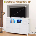 Commode 10 tiroirs pour chambre, commode avec bacs en tissu, meuble TV avec prise de courant, organisateur de rangement pour vêtements pour salon, marron