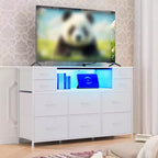 Commode 10 tiroirs pour chambre, commode avec bacs en tissu, meuble TV avec prise de courant, organisateur de rangement pour vêtements pour salon, marron