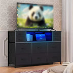 Commode 10 tiroirs pour chambre, commode avec bacs en tissu, meuble TV avec prise de courant, organisateur de rangement pour vêtements pour salon, marron
