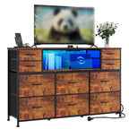 Commode 10 tiroirs pour chambre, commode avec bacs en tissu, meuble TV avec prise de courant, organisateur de rangement pour vêtements pour salon, marron