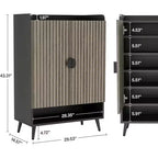 Meuble à chaussures Lantine avec portes, étagère à chaussures à 7 niveaux avec étagères réglables, organisateur de rangement à chaussures en bois pour entrée, placard, salon, gris